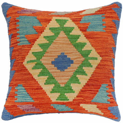 handmade Traditional Pillow Rust Blue Hand-Woven SQUARE 100% WOOL Hand woven turkish pillow2 x 2
