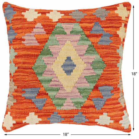 handmade Traditional Pillow Rust Blue Hand-Woven SQUARE 100% WOOL Hand woven turkish pillow2 x 2