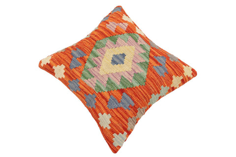 handmade Traditional Pillow Rust Blue Hand-Woven SQUARE 100% WOOL Hand woven turkish pillow2 x 2