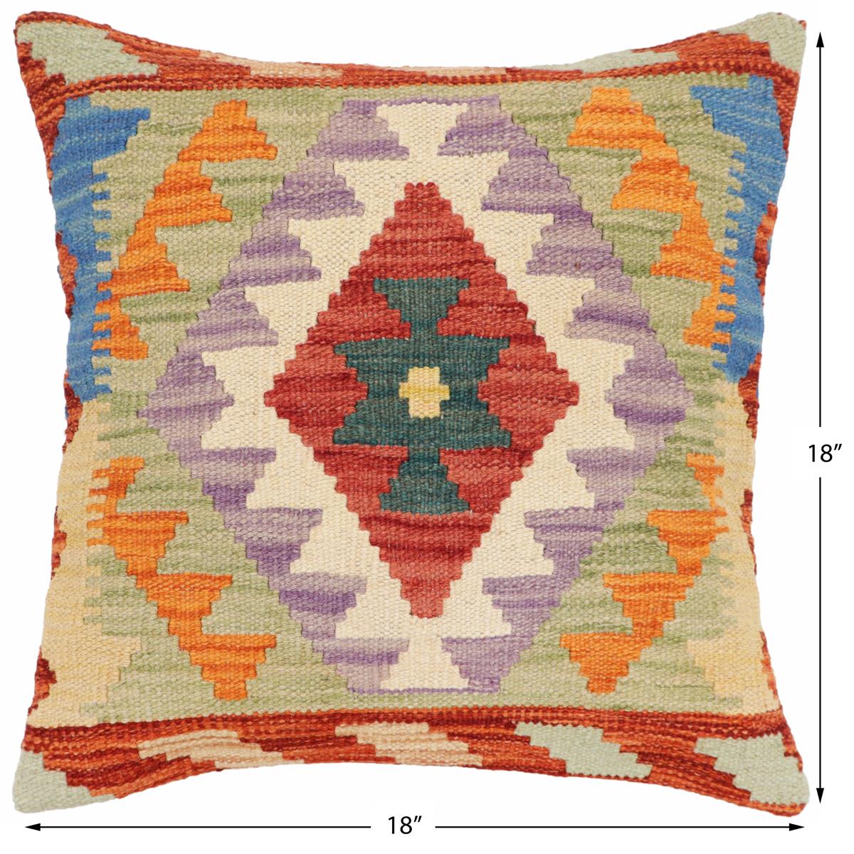 handmade Traditional Pillow Rust Blue Hand-Woven SQUARE 100% WOOL Hand woven turkish pillow2 x 2