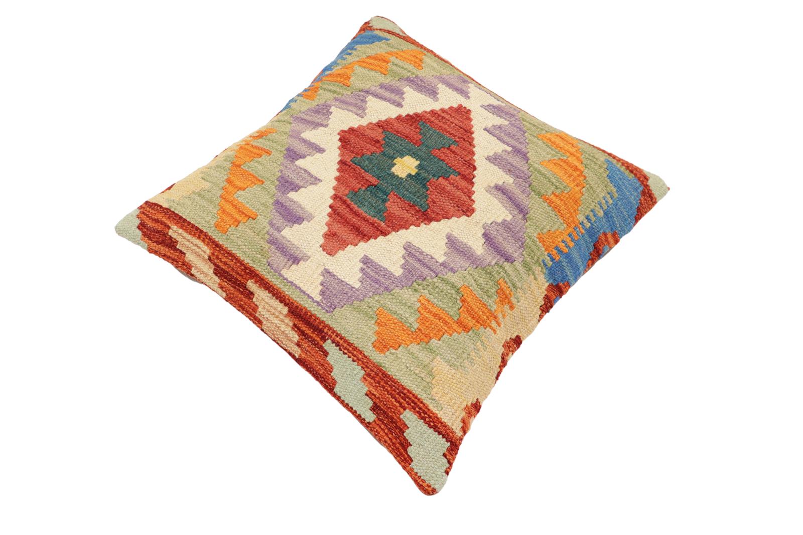 handmade Traditional Pillow Rust Blue Hand-Woven SQUARE 100% WOOL Hand woven turkish pillow2 x 2