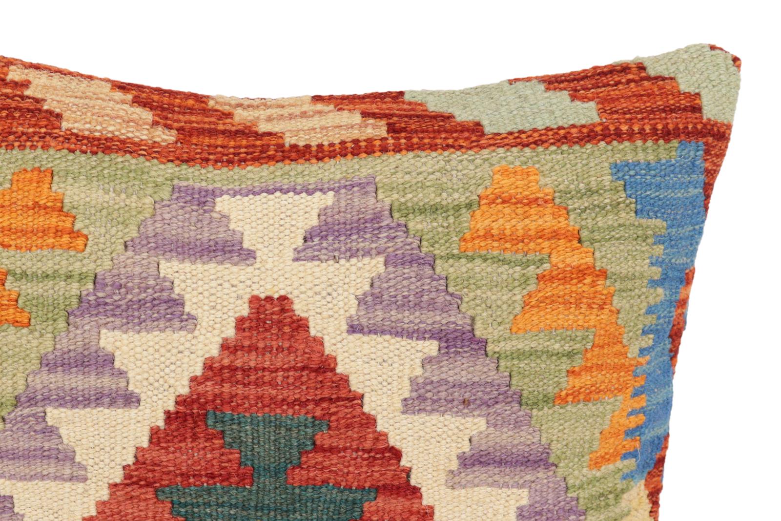 handmade Traditional Pillow Rust Blue Hand-Woven SQUARE 100% WOOL Hand woven turkish pillow2 x 2