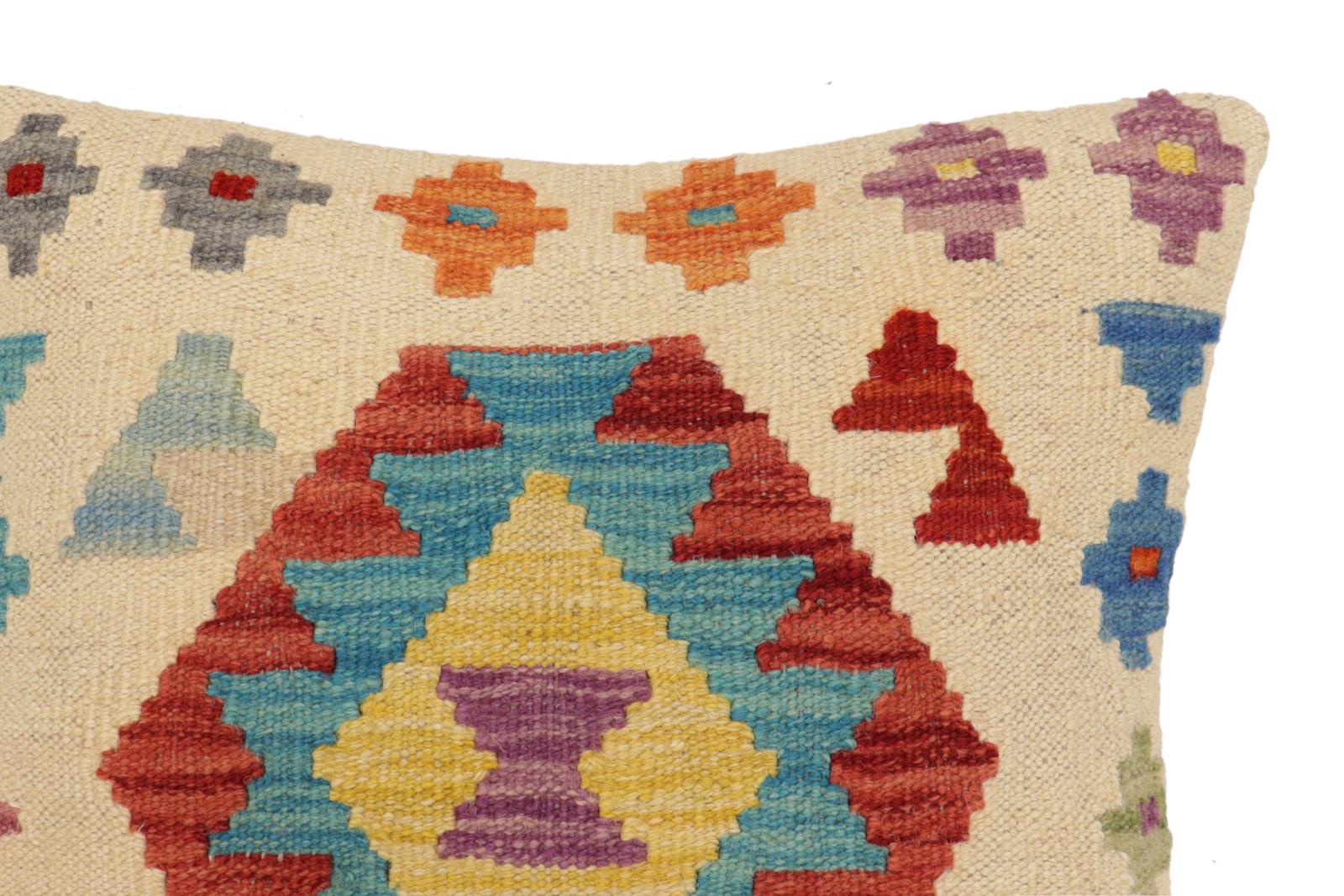 handmade Traditional Pillow Beige Red Hand-Woven SQUARE 100% WOOL Hand woven turkish pillow2 x 2