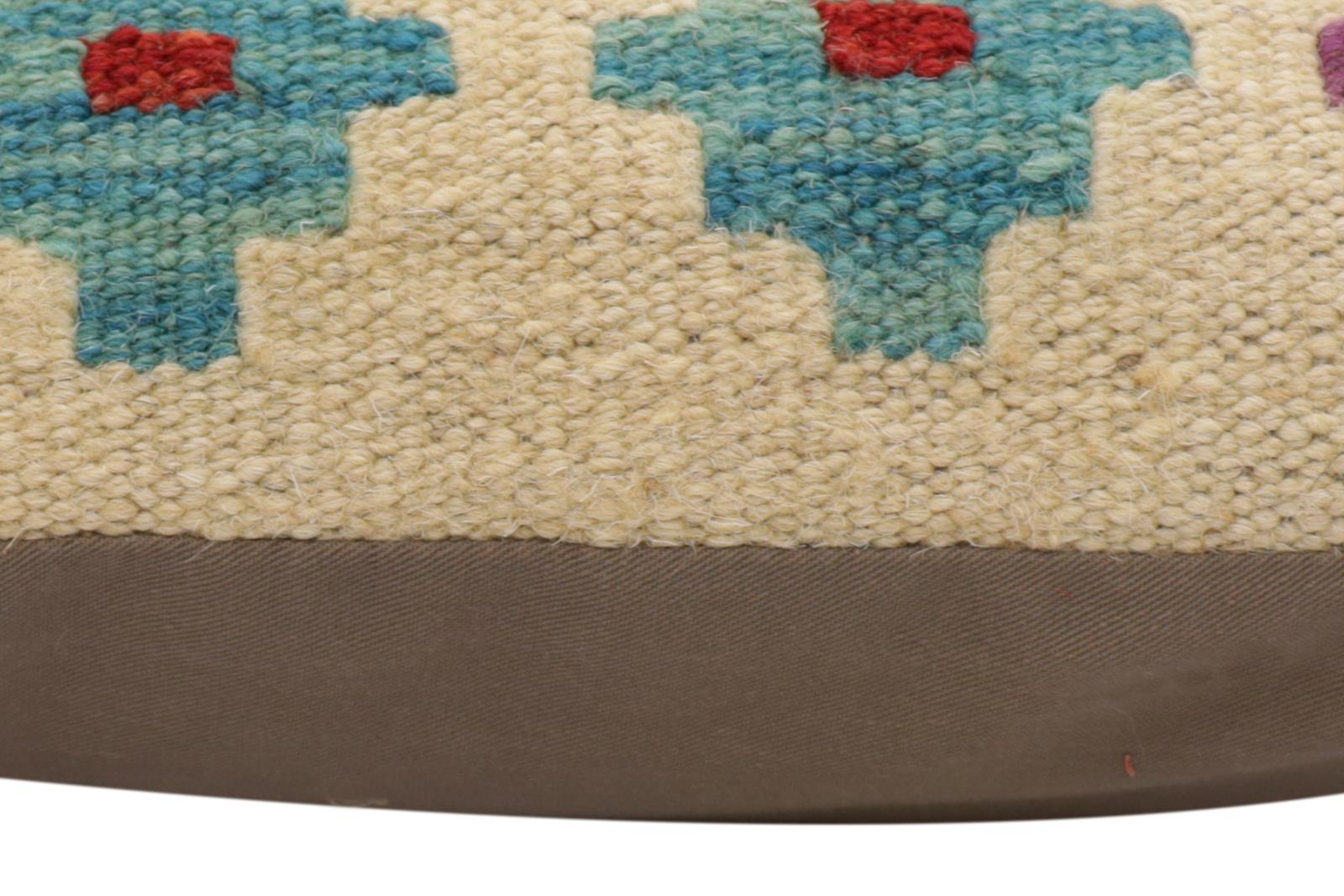 handmade Traditional Pillow Beige Red Hand-Woven SQUARE 100% WOOL Hand woven turkish pillow2 x 2