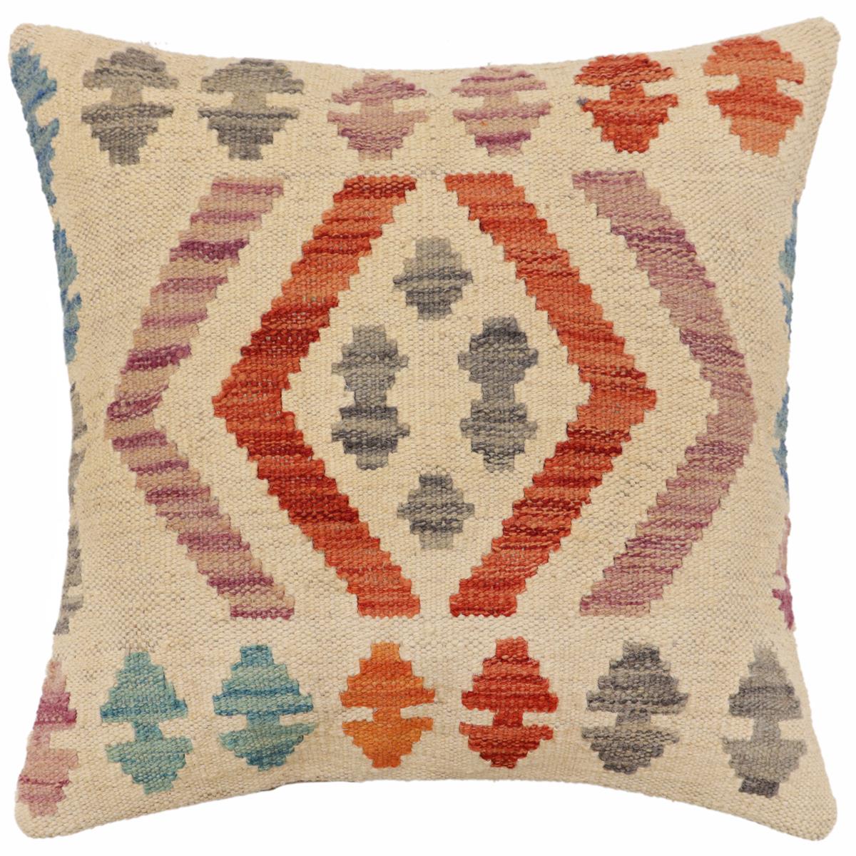 handmade Traditional Pillow Beige Rust Hand-Woven SQUARE 100% WOOL Hand woven turkish pillow2 x 2