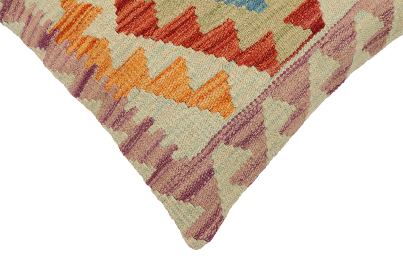 handmade Traditional Pillow Rust Blue Hand-Woven SQUARE 100% WOOL Hand woven turkish pillow2 x 2