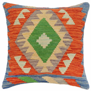 18x18 hand woven kilim throw pillow in rust, blue and purple - Tribal Weiss
