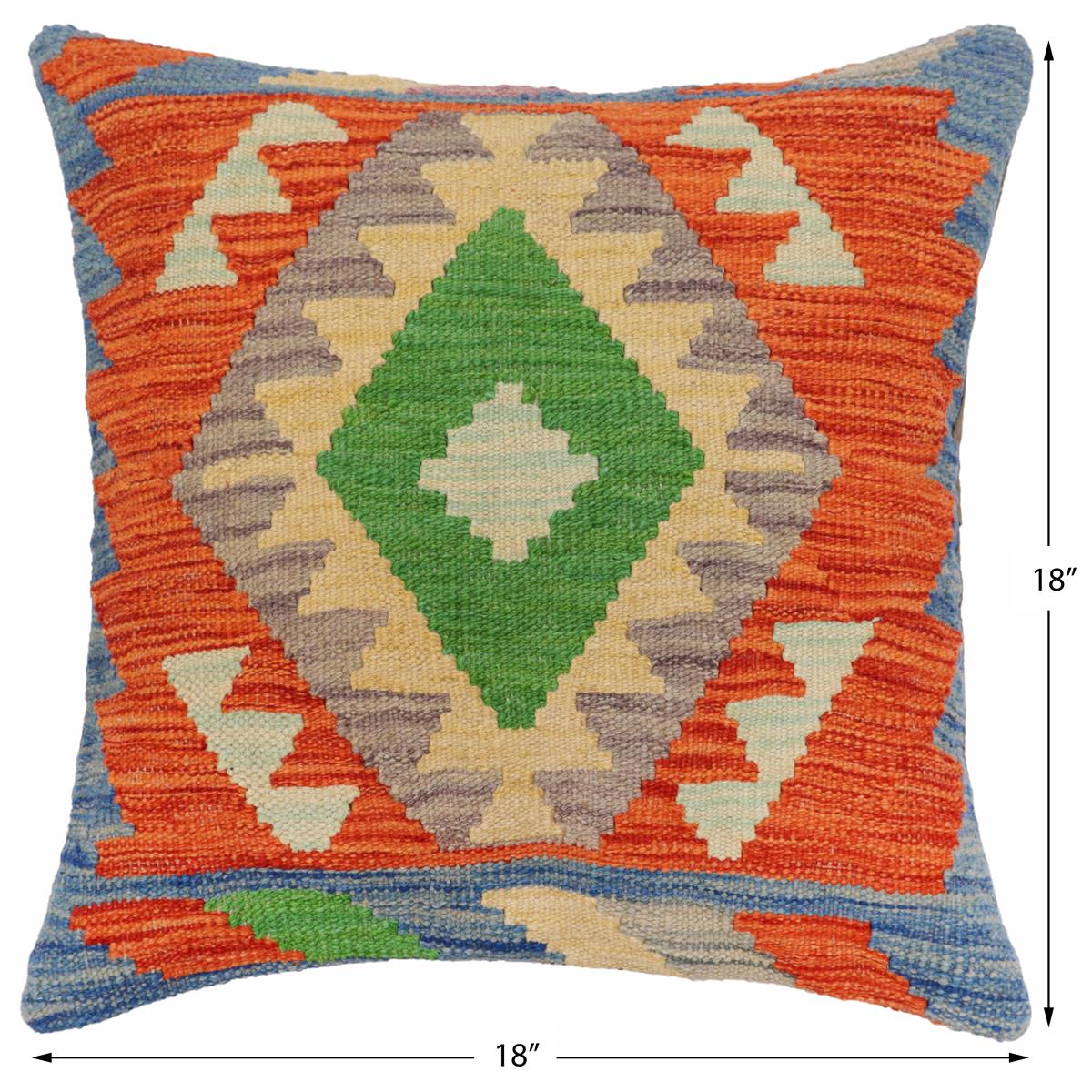 handmade Traditional Pillow Rust Blue Hand-Woven SQUARE 100% WOOL Hand woven turkish pillow2 x 2