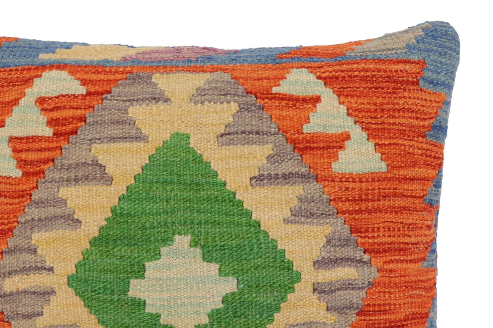 handmade Traditional Pillow Rust Blue Hand-Woven SQUARE 100% WOOL Hand woven turkish pillow2 x 2