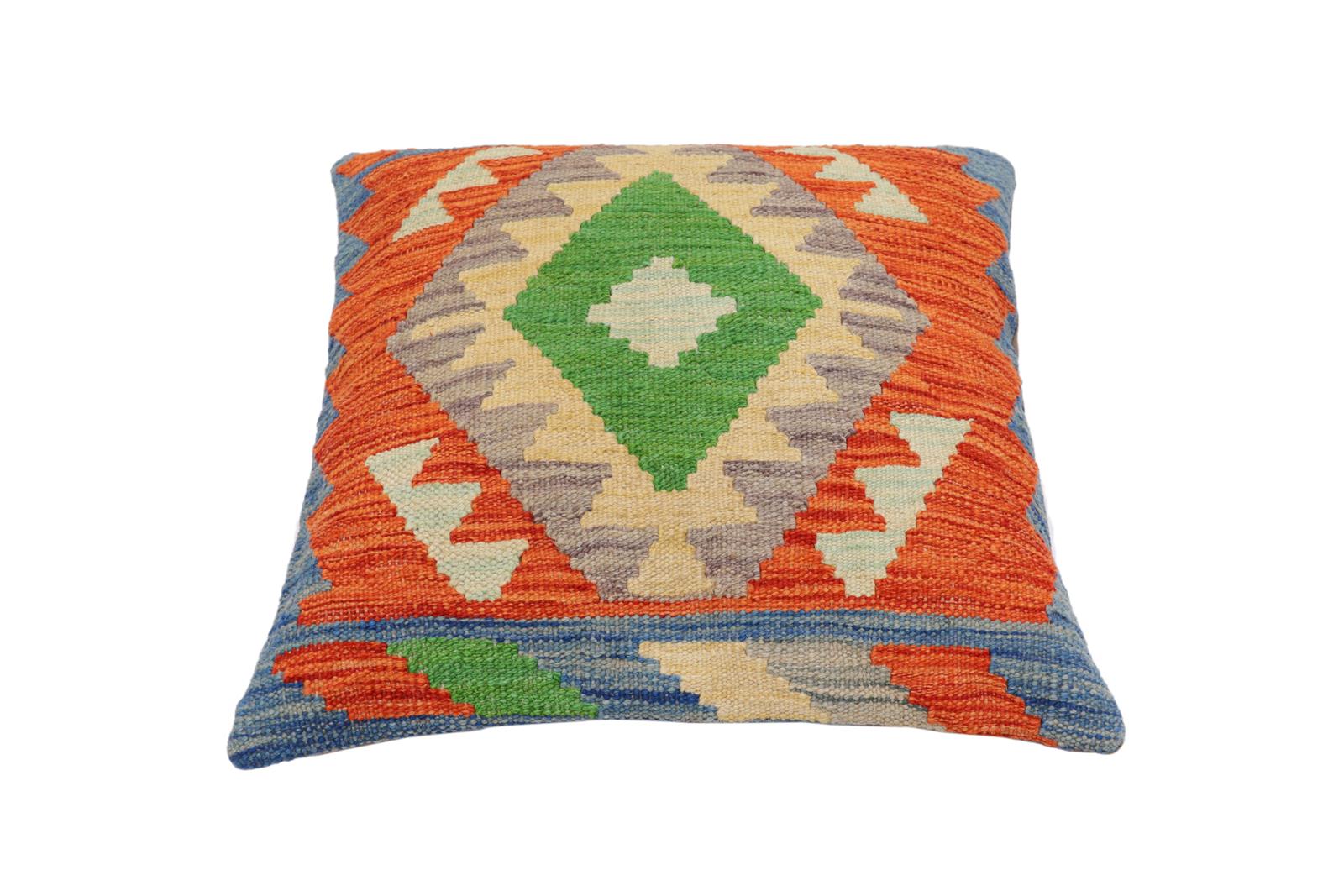 handmade Traditional Pillow Rust Blue Hand-Woven SQUARE 100% WOOL Hand woven turkish pillow2 x 2