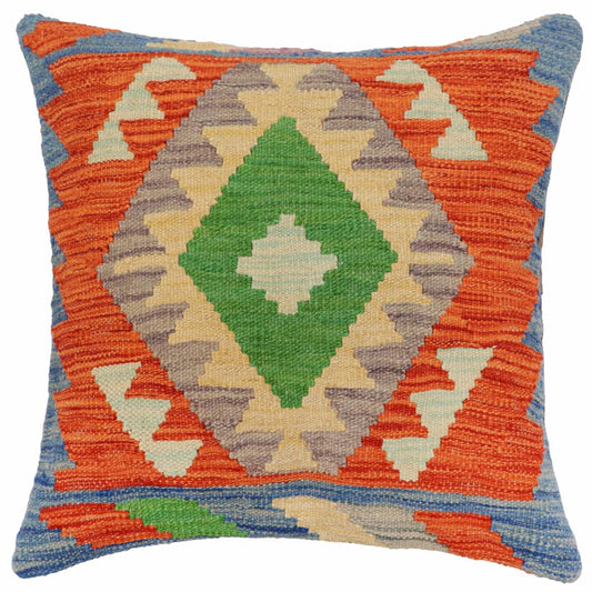handmade Traditional Pillow Rust Blue Hand-Woven SQUARE 100% WOOL Hand woven turkish pillow2 x 2