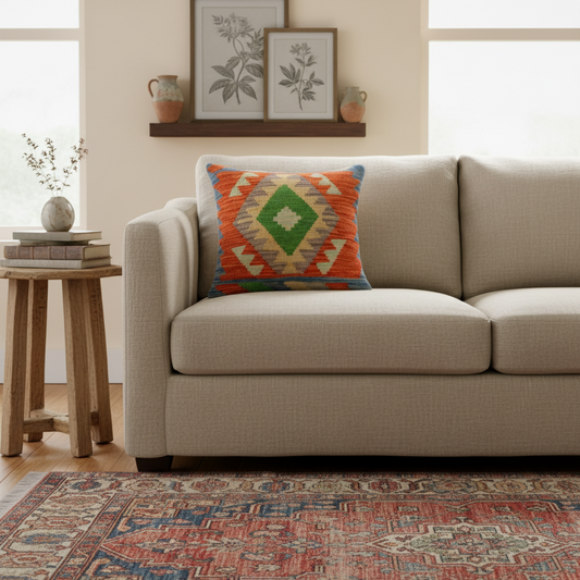 Tribal Weiss Turkish Hand-Woven Kilim Pillow