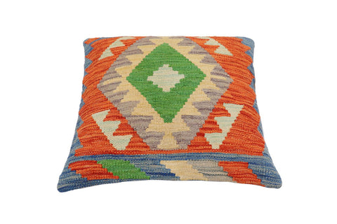 handmade Traditional Pillow Rust Blue Hand-Woven SQUARE 100% WOOL Hand woven turkish pillow2 x 2