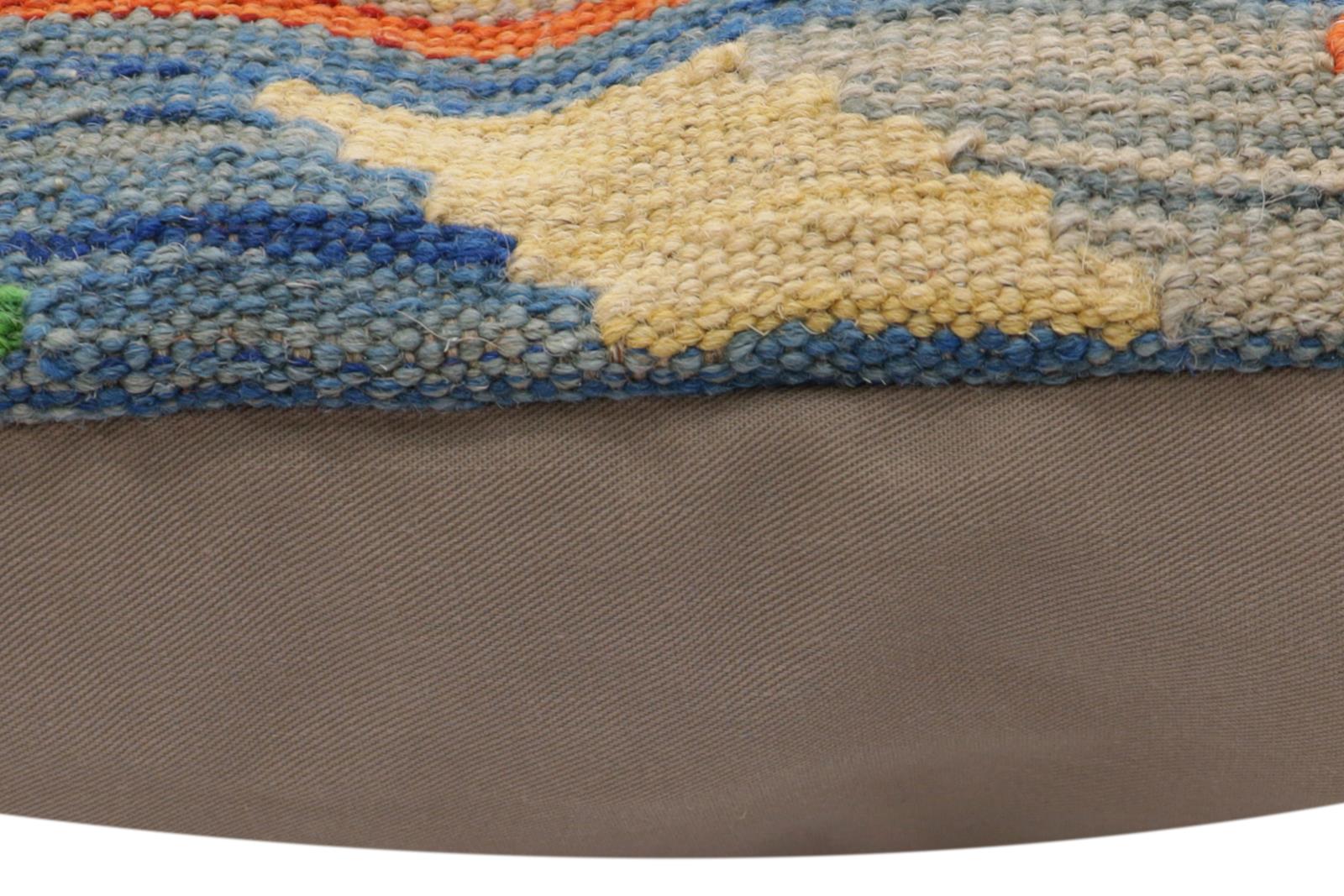 handmade Traditional Pillow Rust Blue Hand-Woven SQUARE 100% WOOL Hand woven turkish pillow2 x 2