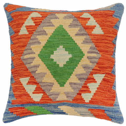 handmade Traditional Pillow Rust Blue Hand-Woven SQUARE 100% WOOL Hand woven turkish pillow2 x 2