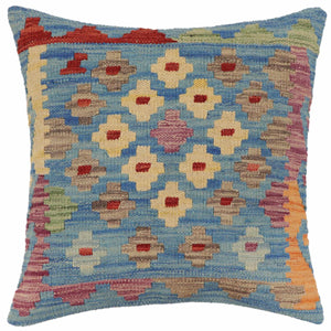 18x18 hand woven kilim throw pillow in blue, red and purple - Bohemian Wilcox