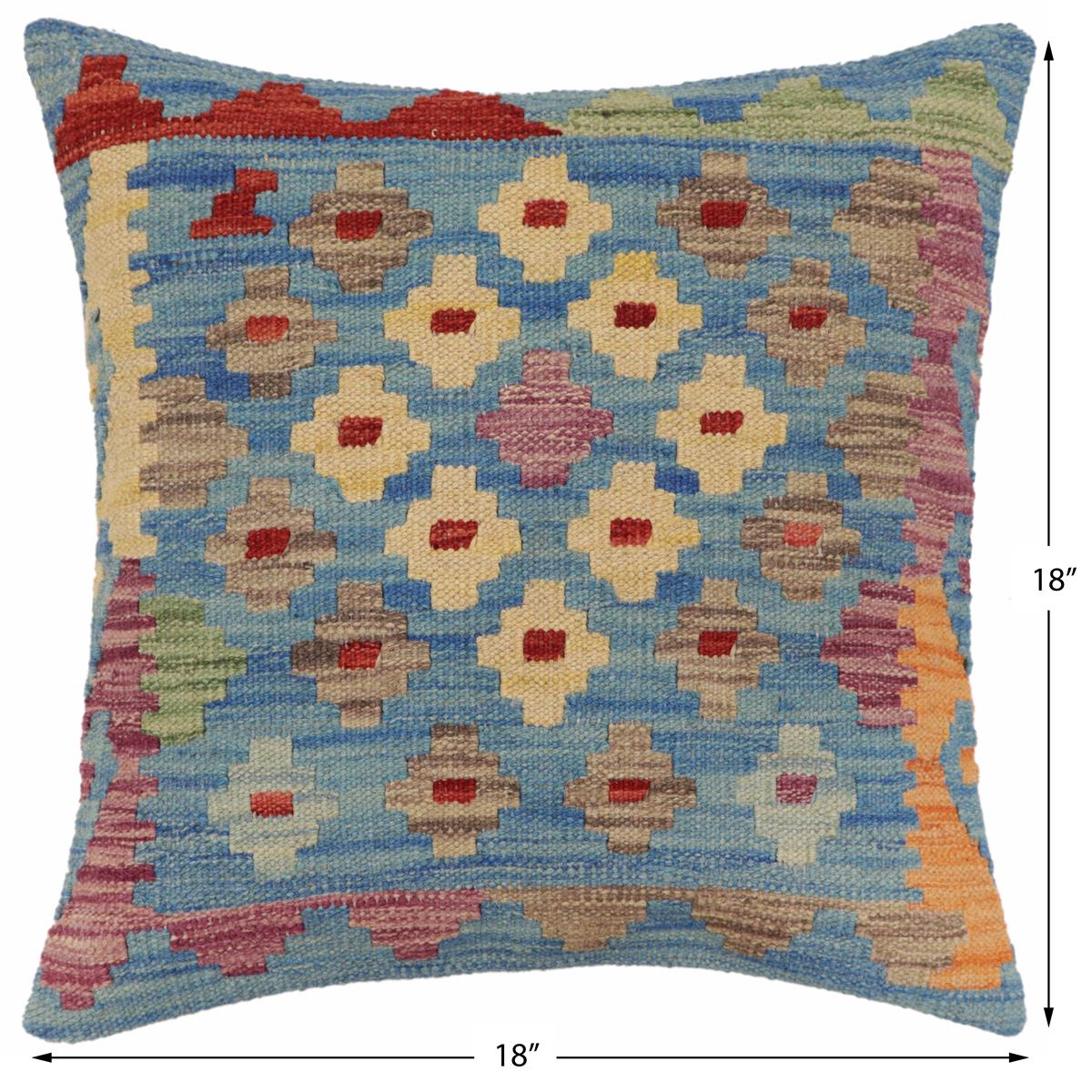 handmade Traditional Pillow Blue Red Hand-Woven SQUARE 100% WOOL Hand woven turkish pillow2 x 2