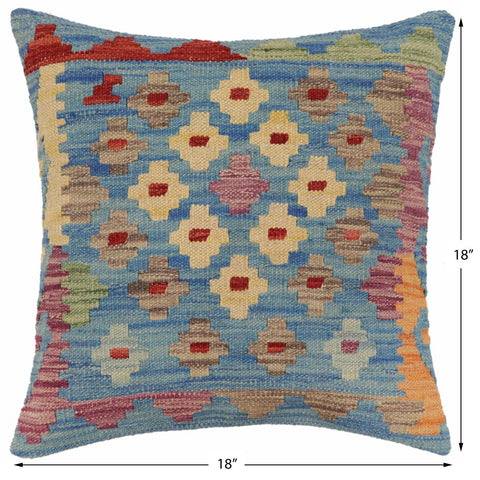 handmade Traditional Pillow Blue Red Hand-Woven SQUARE 100% WOOL Hand woven turkish pillow2 x 2