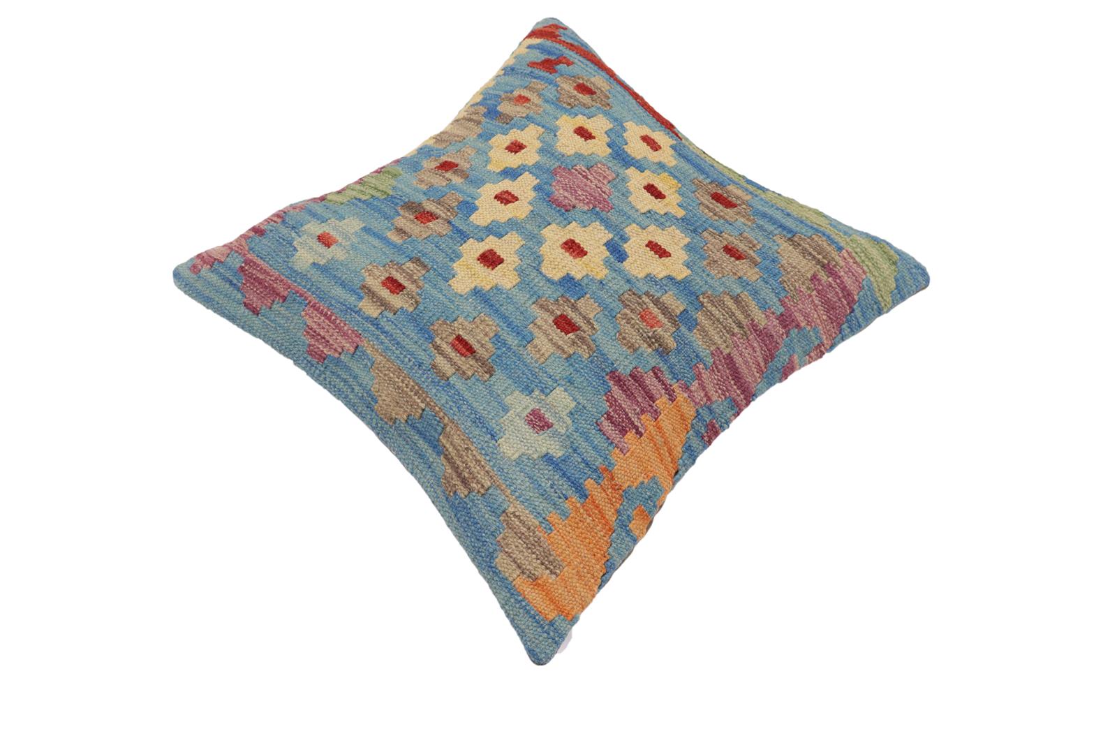 handmade Traditional Pillow Blue Red Hand-Woven SQUARE 100% WOOL Hand woven turkish pillow2 x 2