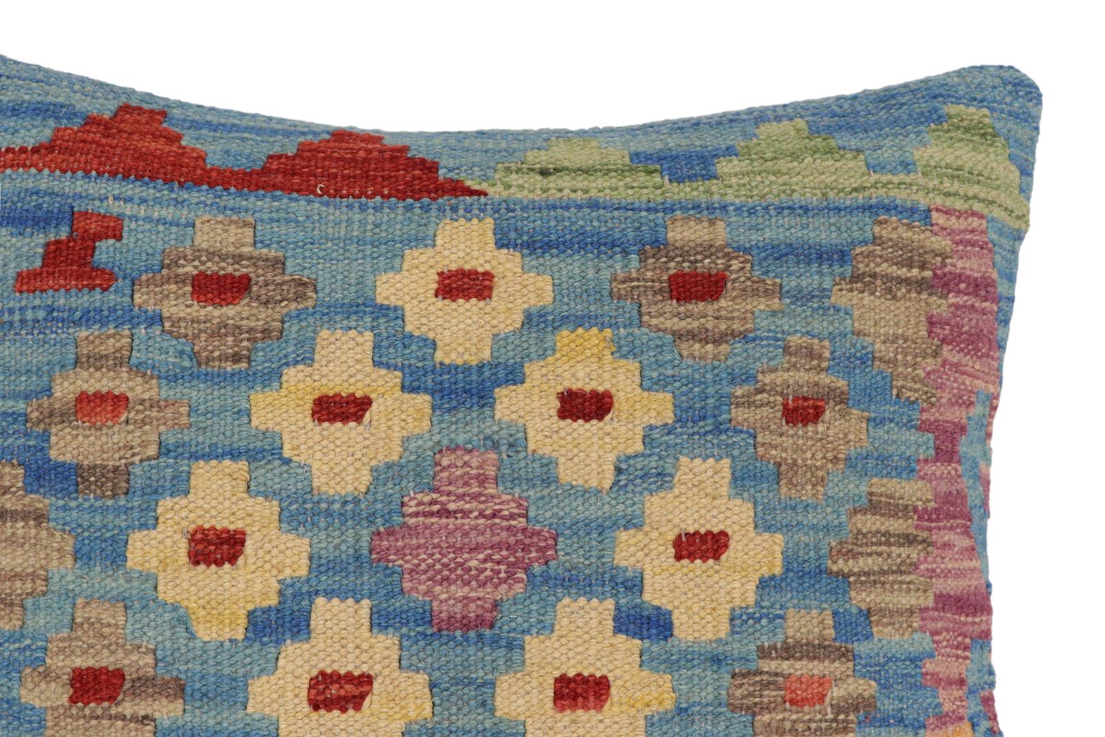 handmade Traditional Pillow Blue Red Hand-Woven SQUARE 100% WOOL Hand woven turkish pillow2 x 2