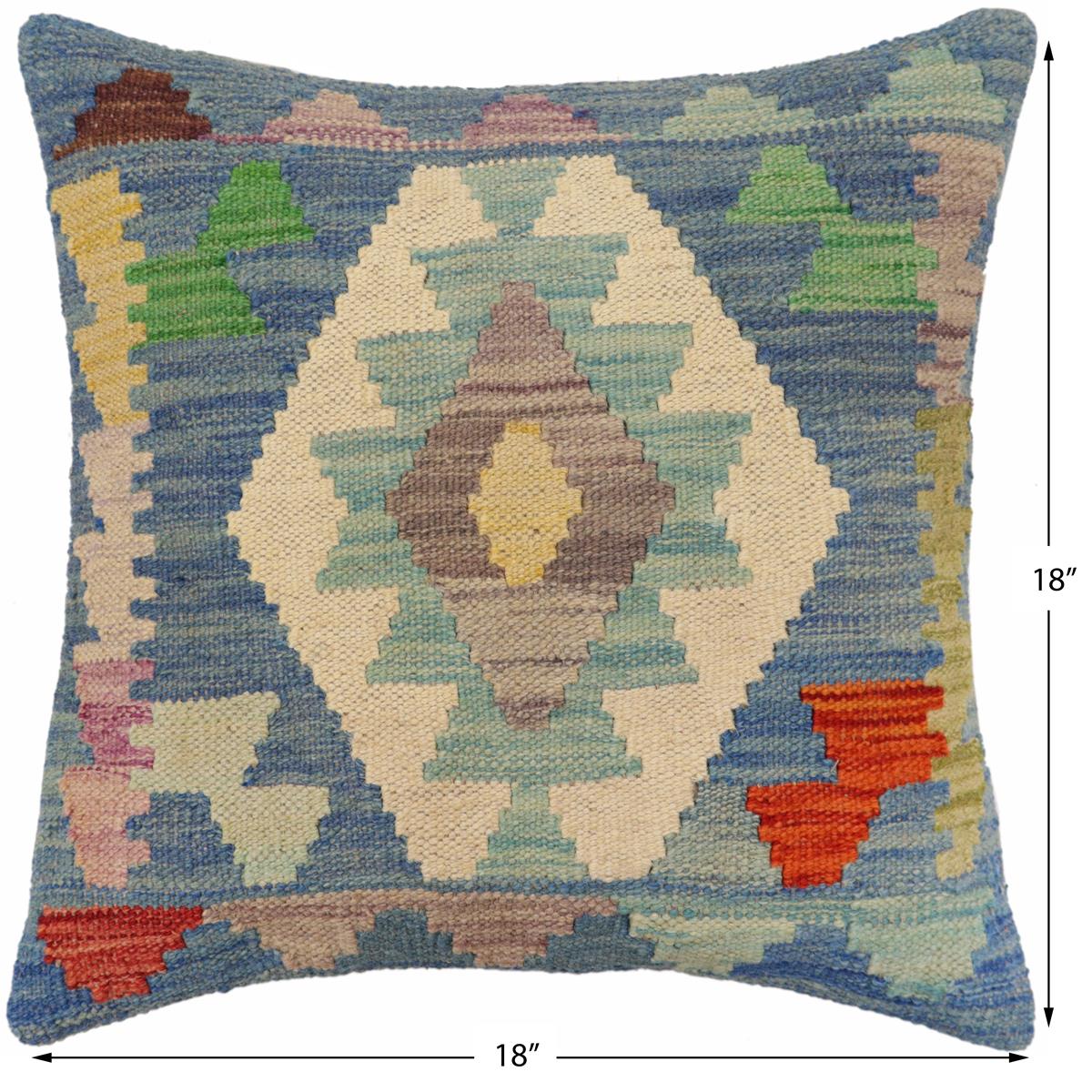 handmade Traditional Pillow Blue Rust Hand-Woven SQUARE 100% WOOL Hand woven turkish pillow2 x 2