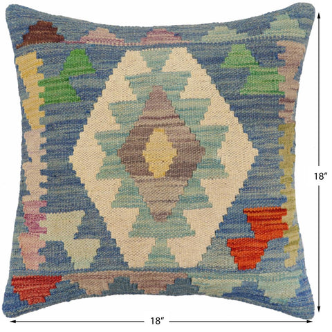 handmade Traditional Pillow Blue Rust Hand-Woven SQUARE 100% WOOL Hand woven turkish pillow2 x 2