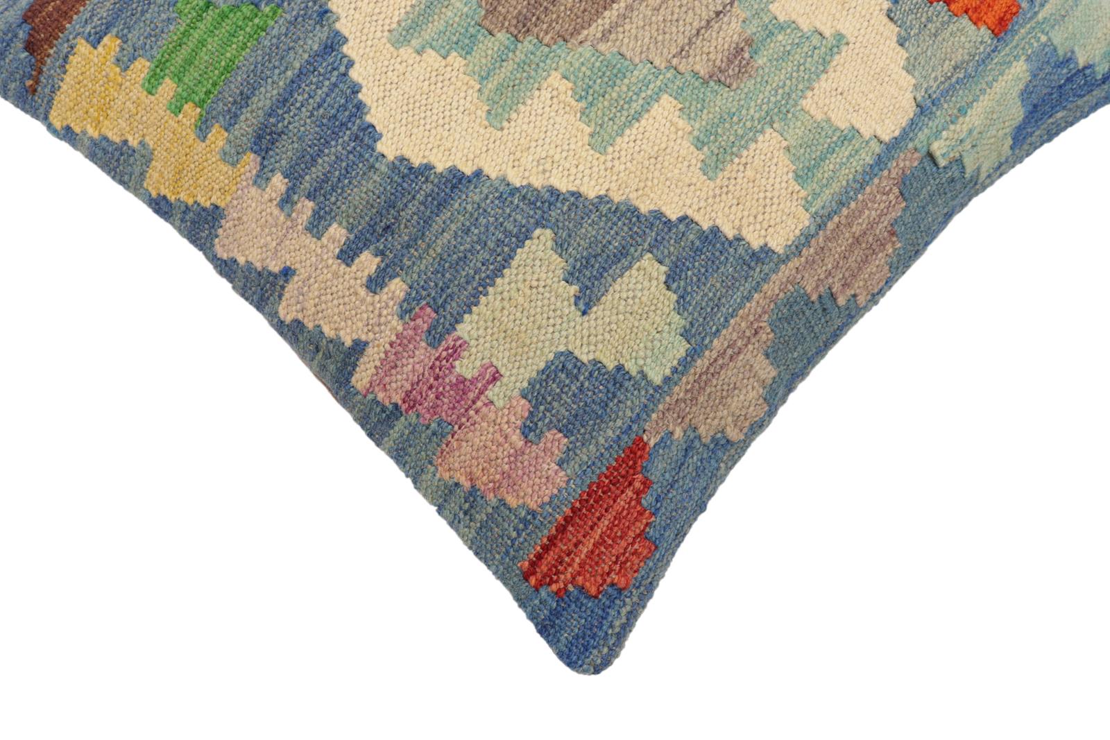 handmade Traditional Pillow Blue Rust Hand-Woven SQUARE 100% WOOL Hand woven turkish pillow2 x 2