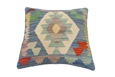 handmade Traditional Pillow Blue Rust Hand-Woven SQUARE 100% WOOL Hand woven turkish pillow2 x 2