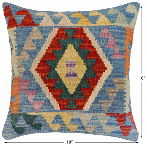 handmade Traditional Pillow Blue Rust Hand-Woven SQUARE 100% WOOL Hand woven turkish pillow2 x 2