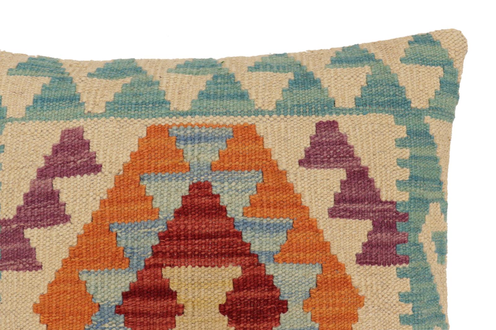 handmade Traditional Pillow Beige Blue Hand-Woven SQUARE 100% WOOL Hand woven turkish pillow2 x 2