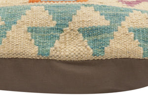 handmade Traditional Pillow Beige Blue Hand-Woven SQUARE 100% WOOL Hand woven turkish pillow2 x 2