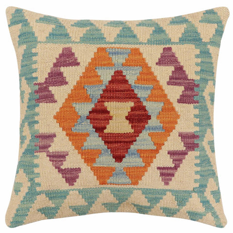 handmade Traditional Pillow Beige Blue Hand-Woven SQUARE 100% WOOL Hand woven turkish pillow2 x 2