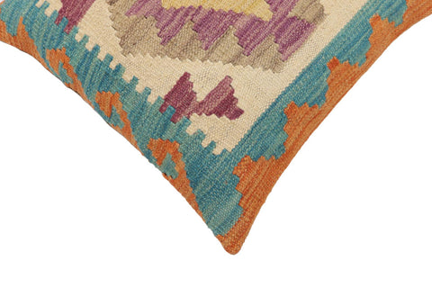 handmade Traditional Pillow Blue Orange Hand-Woven SQUARE 100% WOOL Hand woven turkish pillow2 x 2