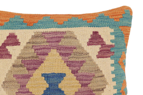 handmade Traditional Pillow Blue Orange Hand-Woven SQUARE 100% WOOL Hand woven turkish pillow2 x 2