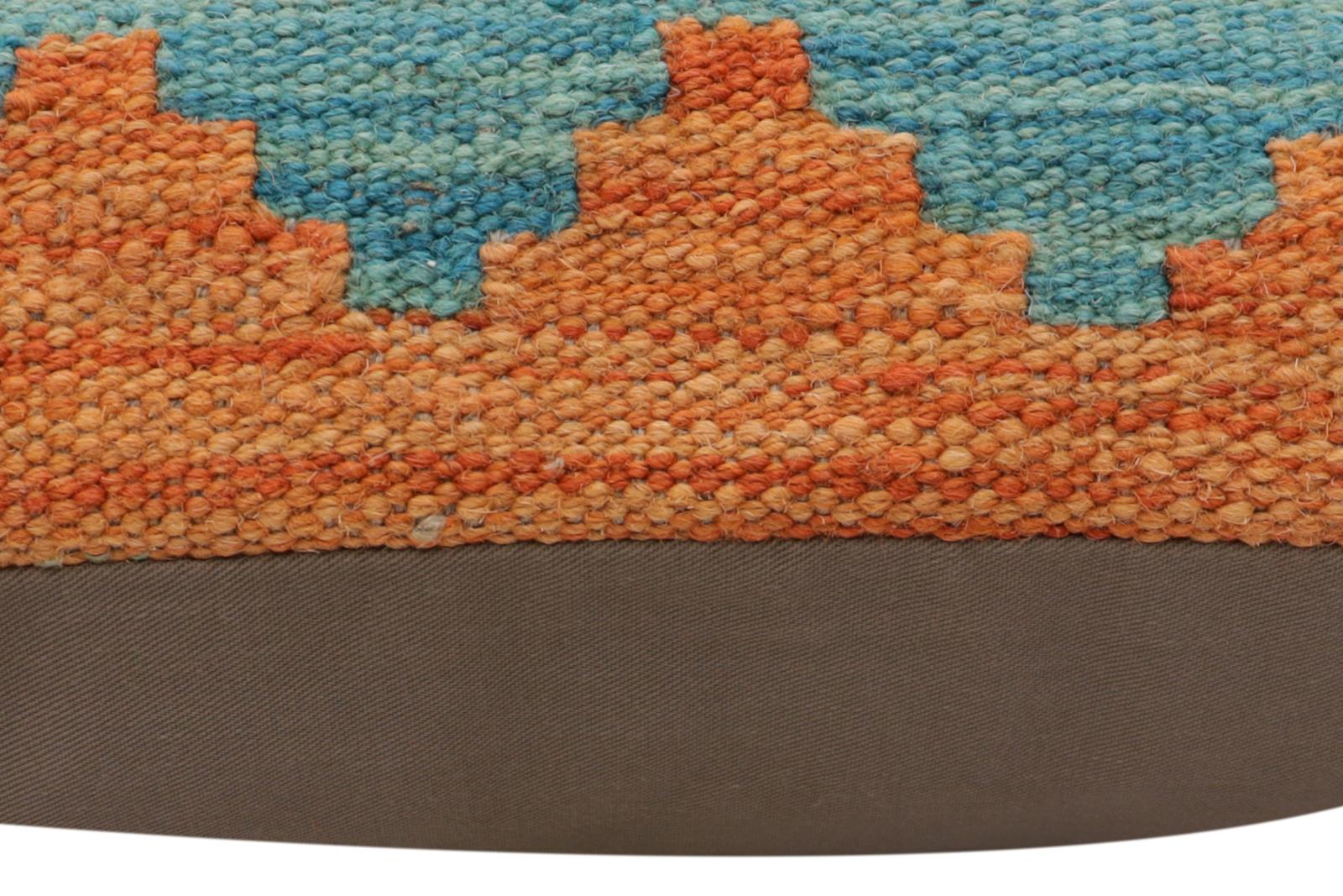 handmade Traditional Pillow Blue Orange Hand-Woven SQUARE 100% WOOL Hand woven turkish pillow2 x 2