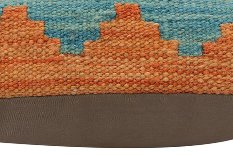 handmade Traditional Pillow Blue Orange Hand-Woven SQUARE 100% WOOL Hand woven turkish pillow2 x 2