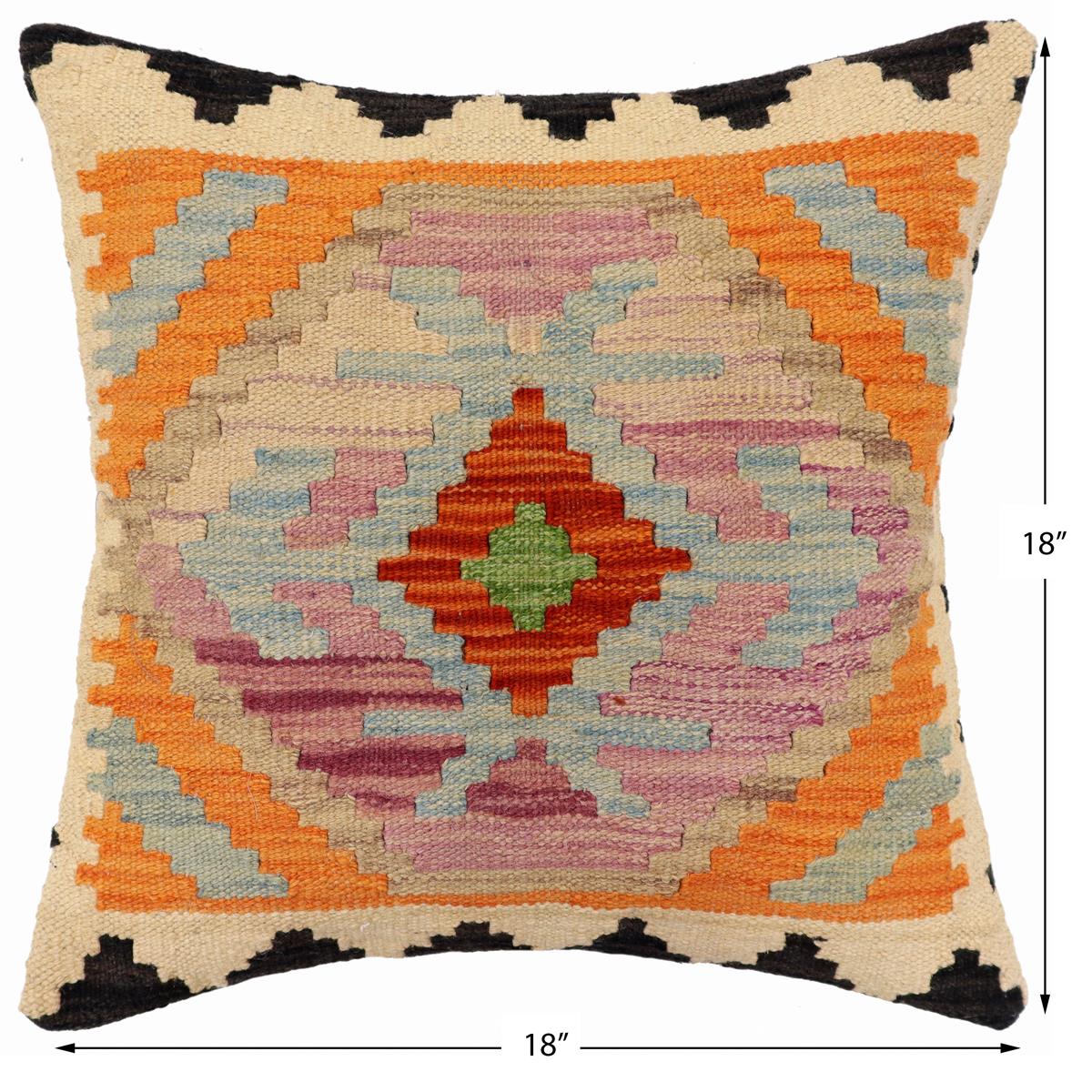 handmade Traditional Pillow Rust Blue Hand-Woven SQUARE 100% WOOL Hand woven turkish pillow2 x 2