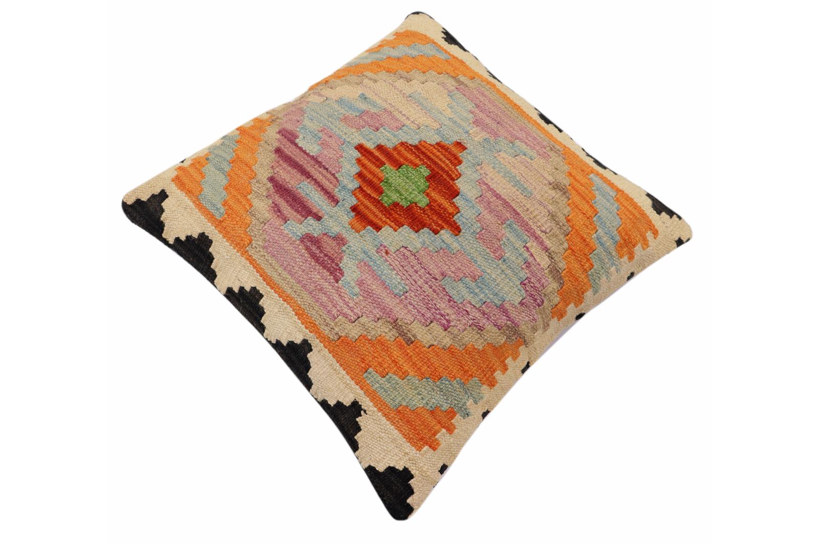 handmade Traditional Pillow Rust Blue Hand-Woven SQUARE 100% WOOL Hand woven turkish pillow2 x 2