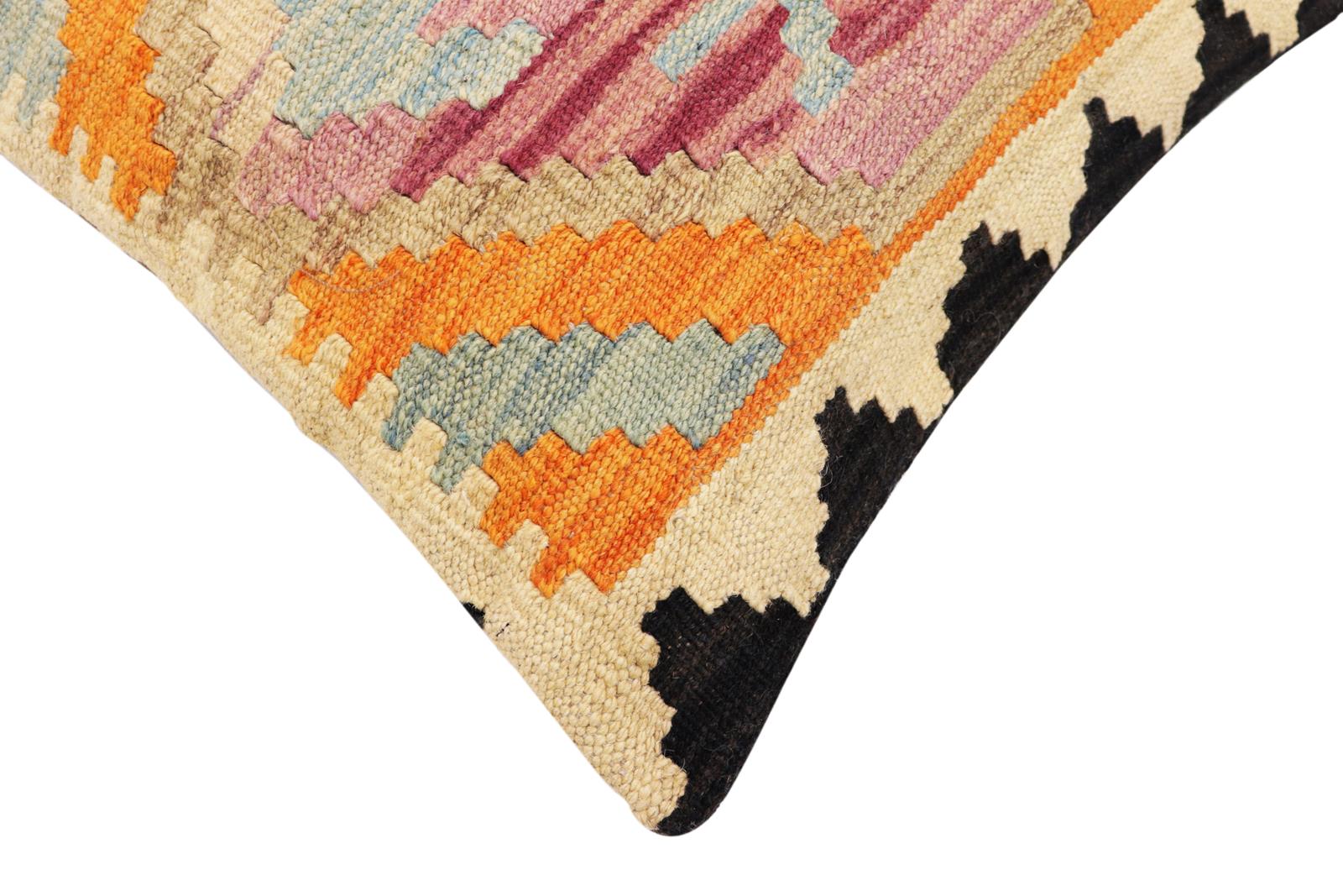 handmade Traditional Pillow Rust Blue Hand-Woven SQUARE 100% WOOL Hand woven turkish pillow2 x 2