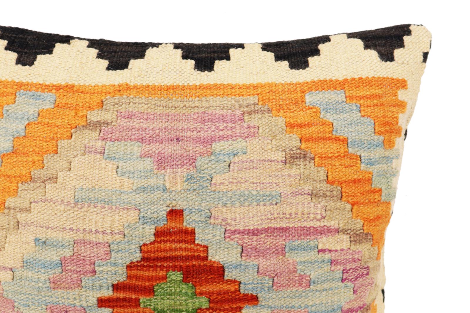 handmade Traditional Pillow Rust Blue Hand-Woven SQUARE 100% WOOL Hand woven turkish pillow2 x 2