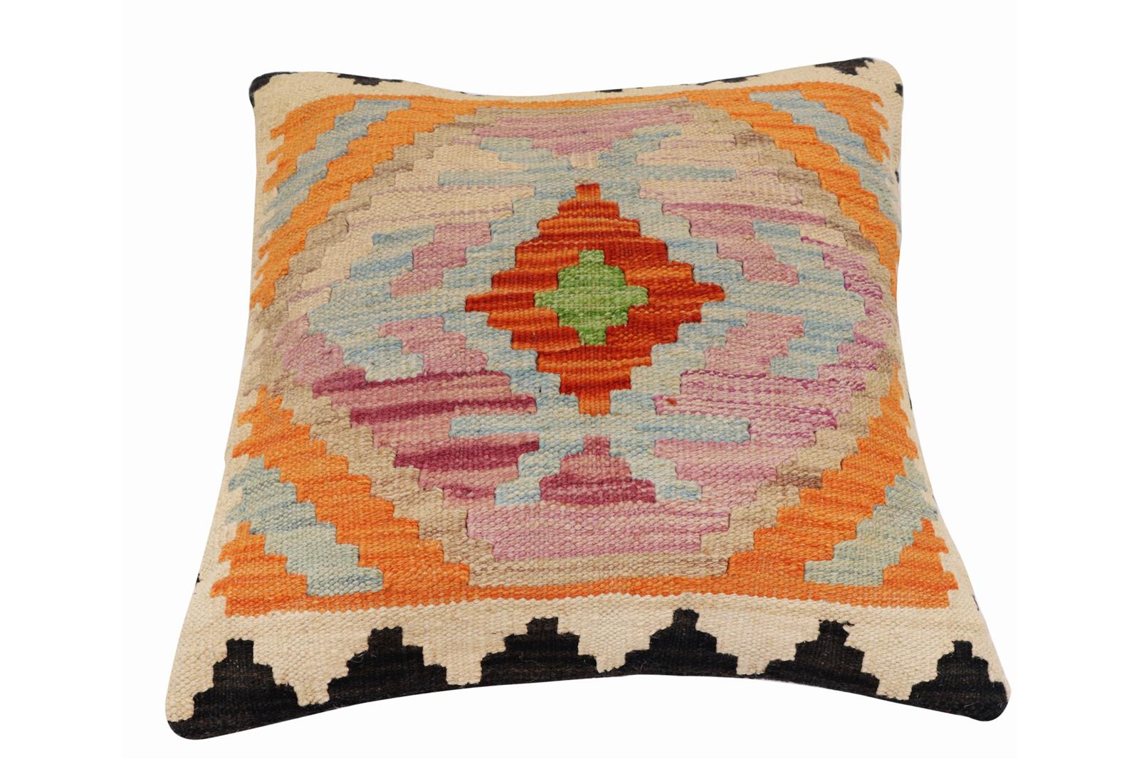 handmade Traditional Pillow Rust Blue Hand-Woven SQUARE 100% WOOL Hand woven turkish pillow2 x 2