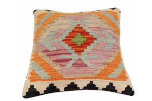 handmade Traditional Pillow Rust Blue Hand-Woven SQUARE 100% WOOL Hand woven turkish pillow2 x 2