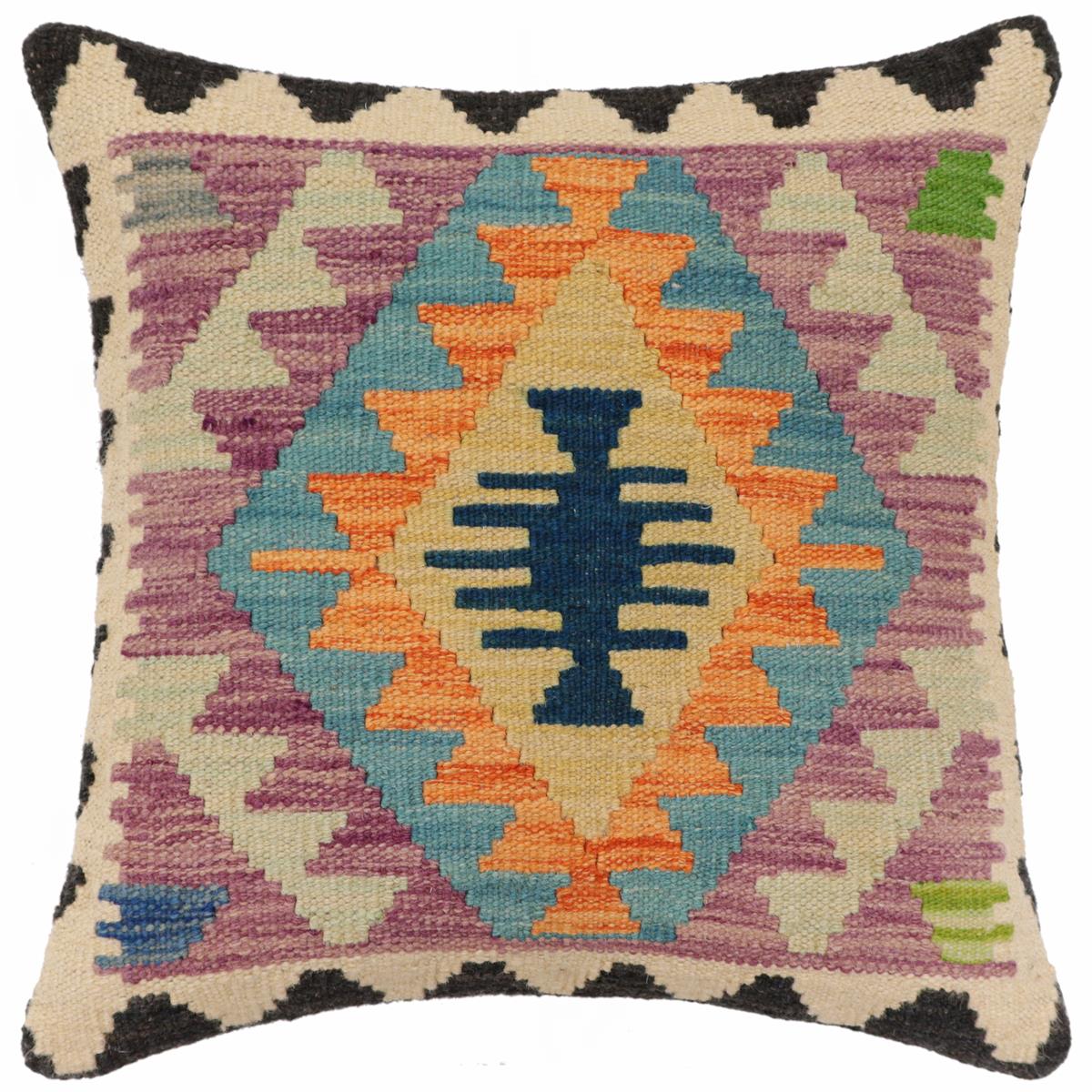 handmade Traditional Pillow Blue Beige Hand-Woven SQUARE 100% WOOL Hand woven turkish pillow2 x 2