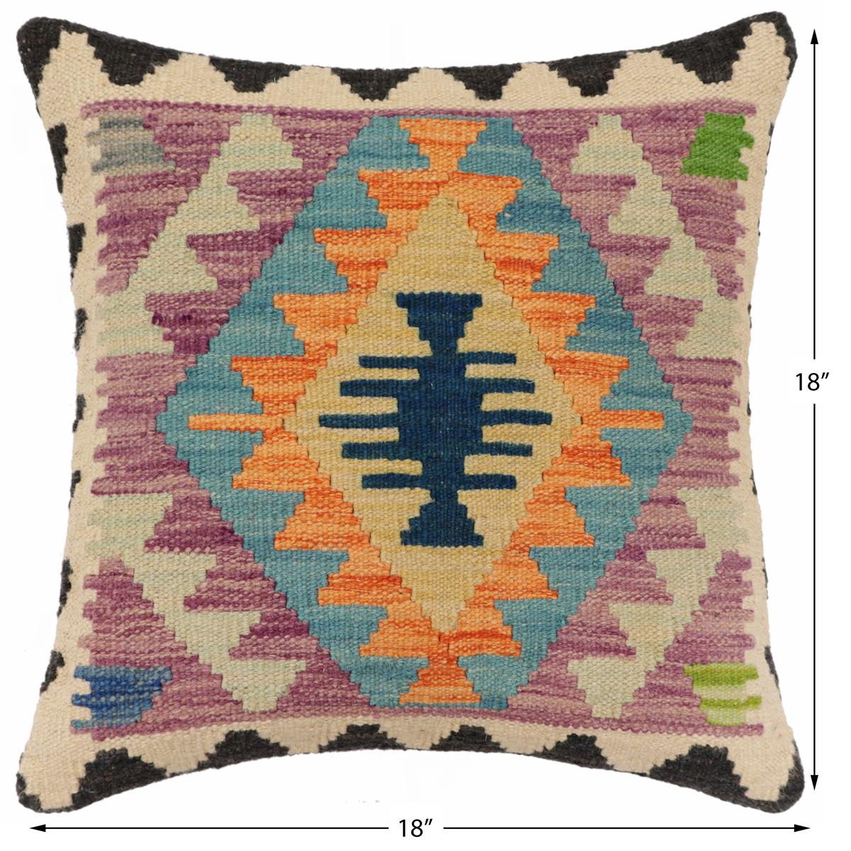 handmade Traditional Pillow Blue Beige Hand-Woven SQUARE 100% WOOL Hand woven turkish pillow2 x 2