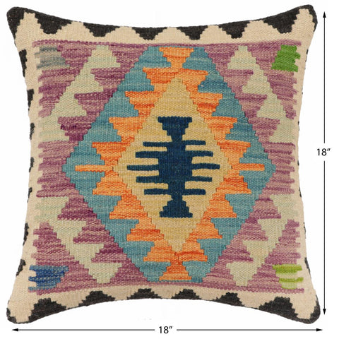 handmade Traditional Pillow Blue Beige Hand-Woven SQUARE 100% WOOL Hand woven turkish pillow2 x 2