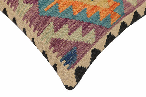 handmade Traditional Pillow Blue Beige Hand-Woven SQUARE 100% WOOL Hand woven turkish pillow2 x 2