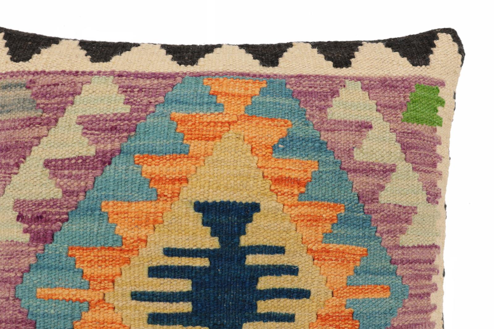 handmade Traditional Pillow Blue Beige Hand-Woven SQUARE 100% WOOL Hand woven turkish pillow2 x 2