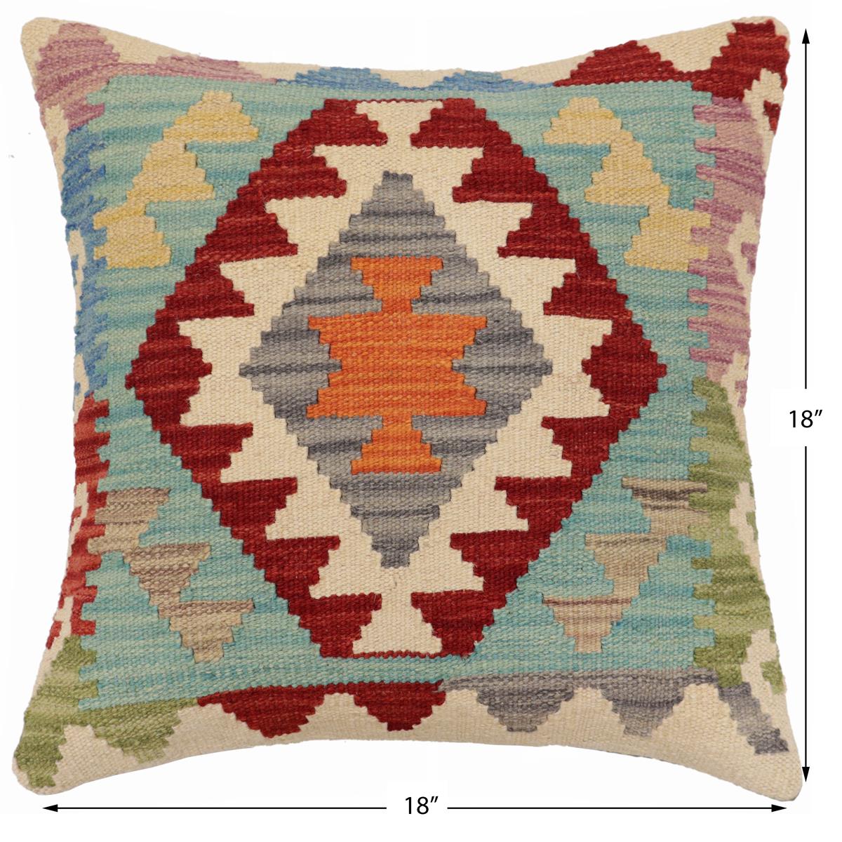 handmade Traditional Pillow Red Blue Hand-Woven SQUARE 100% WOOL Hand woven turkish pillow2 x 2