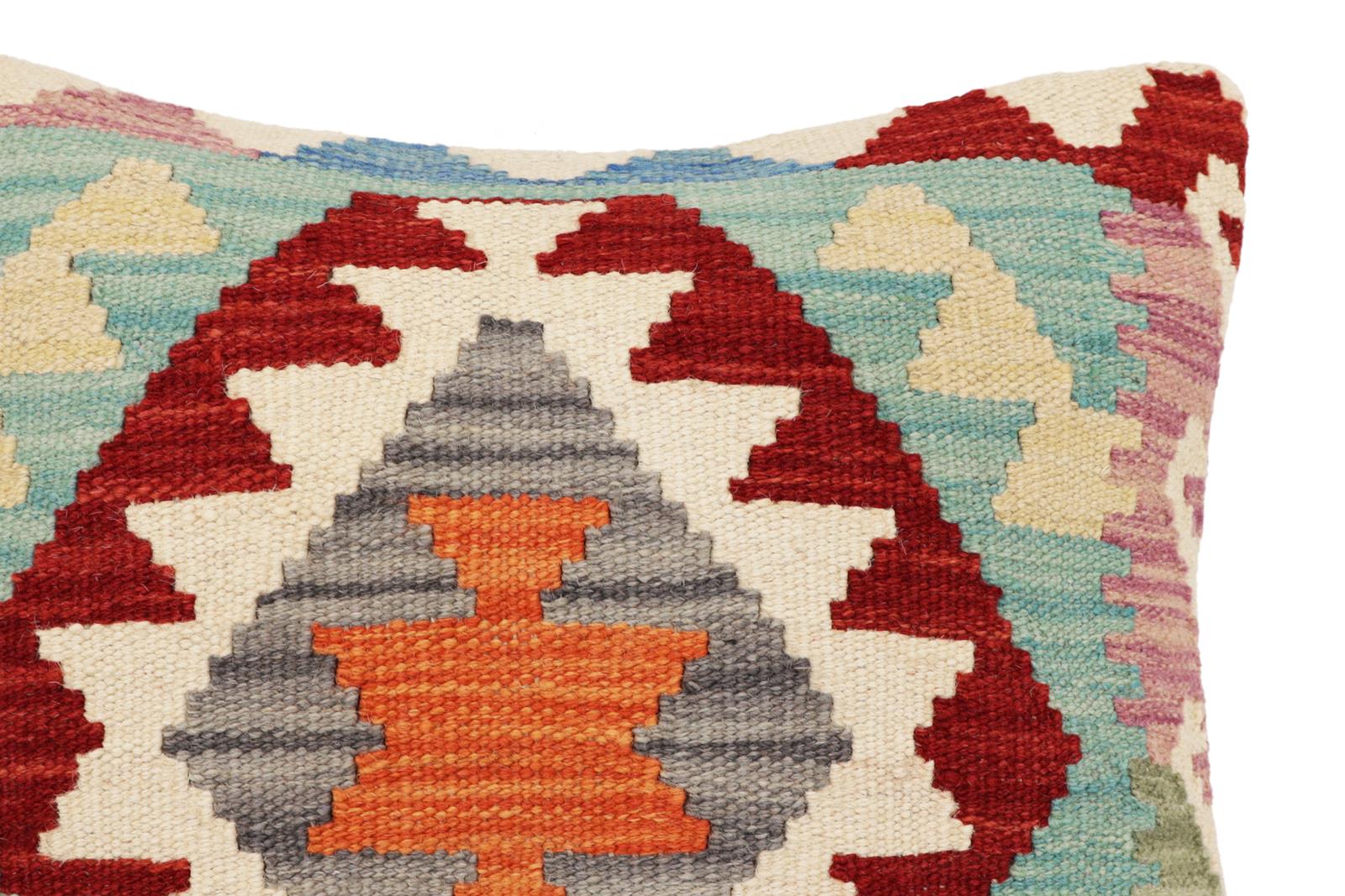 handmade Traditional Pillow Red Blue Hand-Woven SQUARE 100% WOOL Hand woven turkish pillow2 x 2