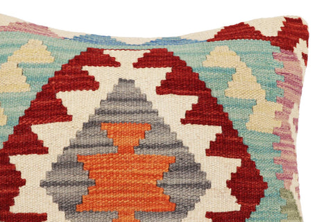 handmade Traditional Pillow Red Blue Hand-Woven SQUARE 100% WOOL Hand woven turkish pillow2 x 2